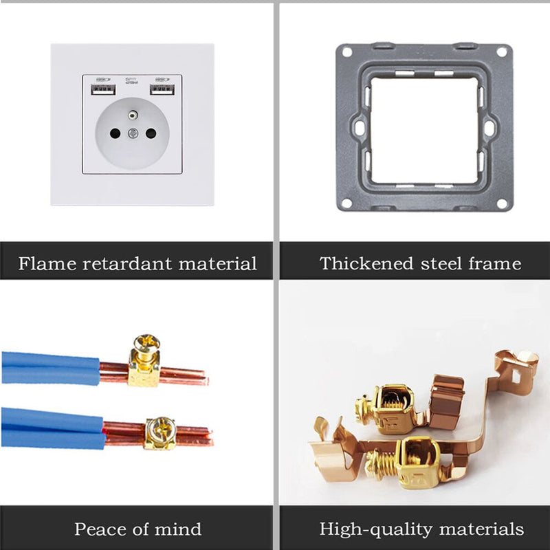 EOMR Wall USB Power Socket 5V 2.1A EU France Belgium Electrical Socket 16A Dual USB Plug IOS Android Phone Charging Ports Socket