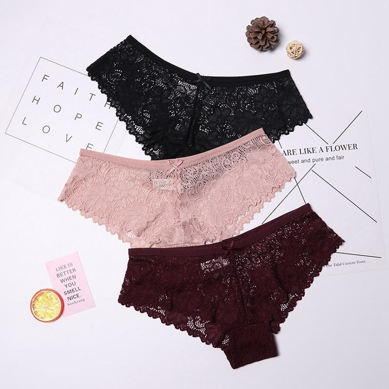 3 Pcs Panties for Woman Underwear Sexy Lace Breathable Soft Lingerie Female Briefs Panty Sexy Transparent Women&