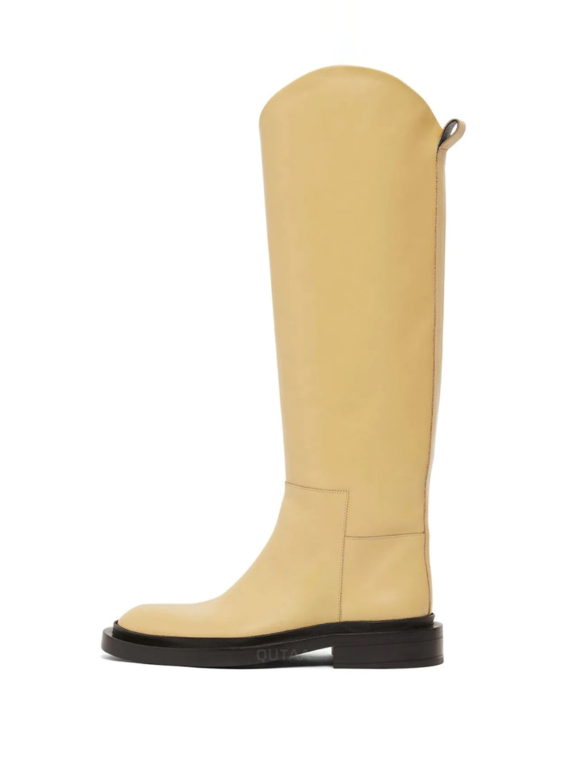 QUTAA 2023 Ins Brand Women Genuine Leather Knee High Boots Low Heel Motorcycle Warm Long Boots Woman Shoes Black Size 34-42