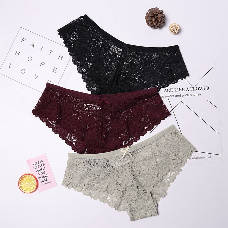 3 Pcs Panties for Woman Underwear Sexy Lace Breathable Soft Lingerie Female Briefs Panty Sexy Transparent Women&