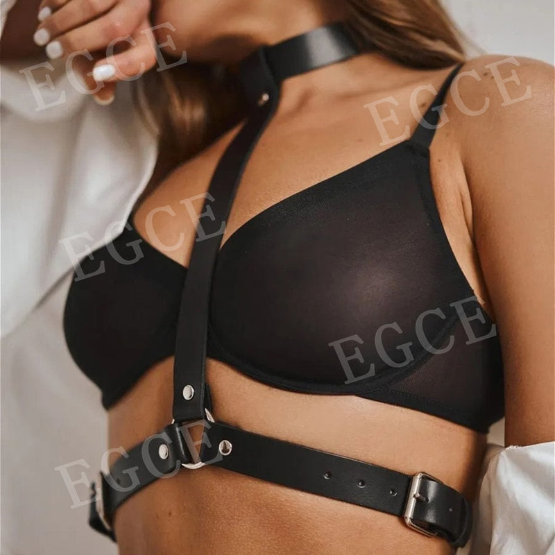Women Sexy PU Leather Harness Lingerie Bdsm Harajuku Body  Stockings Garter Belt Fetish Erotic Rave Sword Belts Gothic Clothes