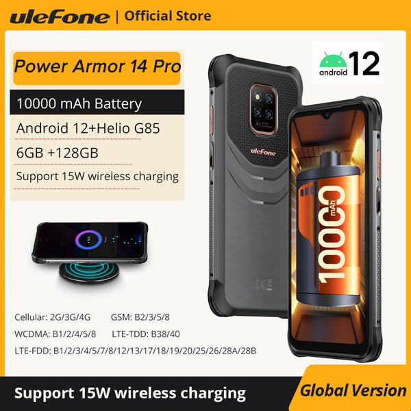 Ulefone Power Armor 14 Pro Rugged Phone 10000mAh Android 12 Waterproof Smartphone 128GB  5G/2.4GWLAN WirelessCharging NFC Global