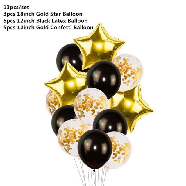 Black Gold Happy Birthday Banner Balloons Helium Number Foil Balloon for Baby Boy Kids Adult 18 30 Birthday Party Decorations