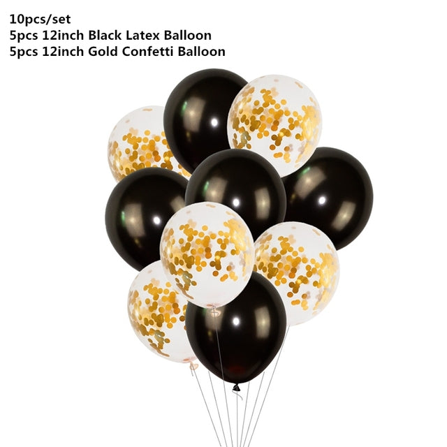 Black Gold Happy Birthday Banner Balloons Helium Number Foil Balloon for Baby Boy Kids Adult 18 30 Birthday Party Decorations