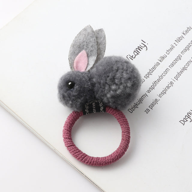 Cute animal hair ball rabbit hair ring girls rubber band elastic hair bands Korean headwear children hair Accessories ornaments