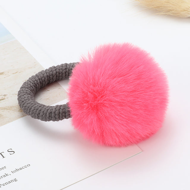 Cute animal hair ball rabbit hair ring girls rubber band elastic hair bands Korean headwear children hair Accessories ornaments