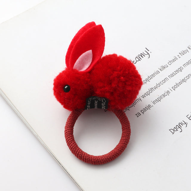 Cute animal hair ball rabbit hair ring girls rubber band elastic hair bands Korean headwear children hair Accessories ornaments