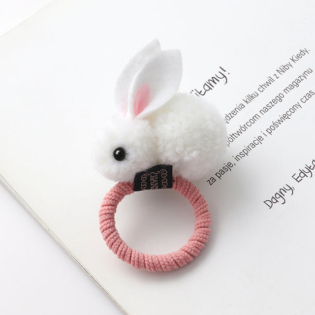 Cute animal hair ball rabbit hair ring girls rubber band elastic hair bands Korean headwear children hair Accessories ornaments
