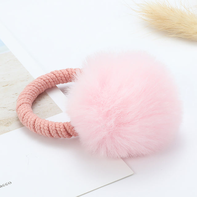Cute animal hair ball rabbit hair ring girls rubber band elastic hair bands Korean headwear children hair Accessories ornaments
