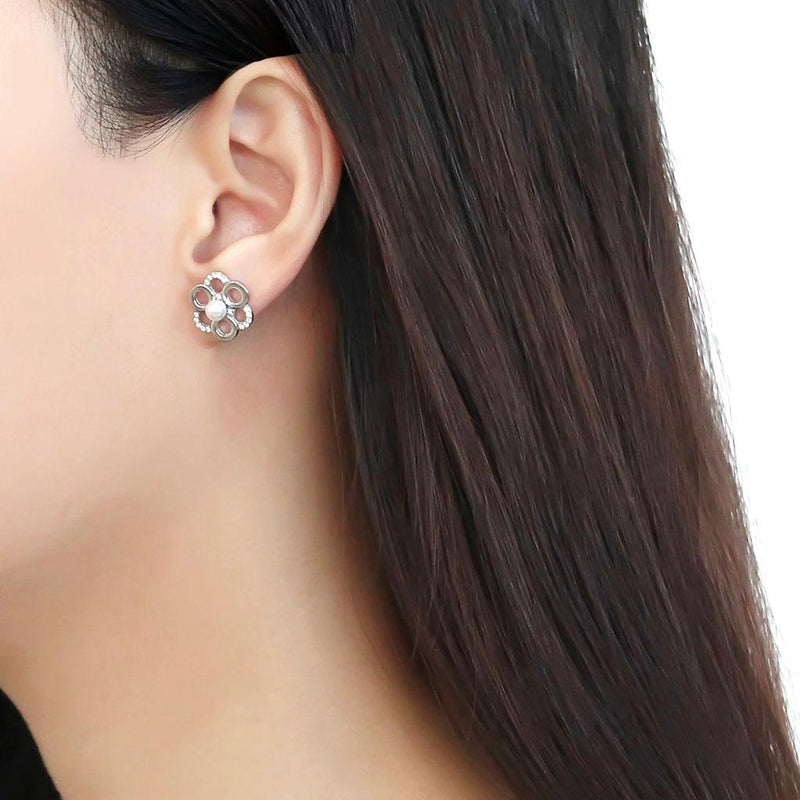 BridalEarrings DA214 Stainless Steel Earrings with Synthetic in White