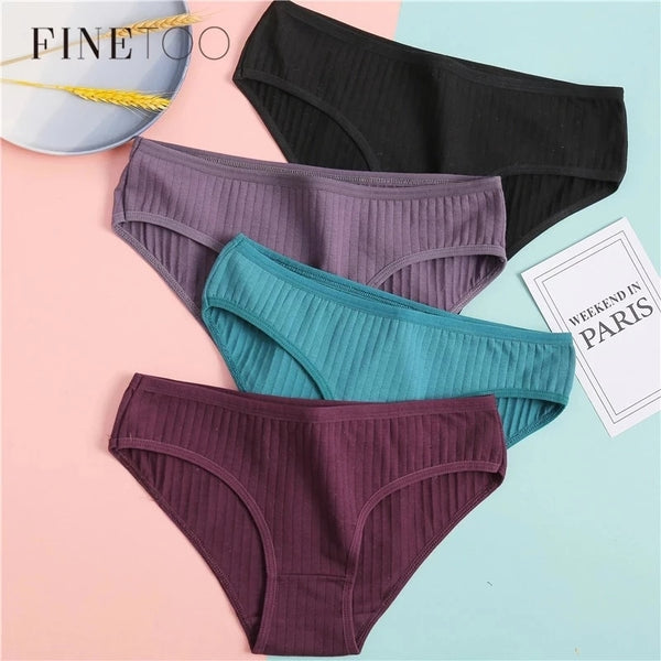 FINETOO Women&#39;s Cotton Panties 3Pcs Soft Striped Women Underpants Solid Girls Briefs Sexy Female Lingerie M-XL Comfort Underwear