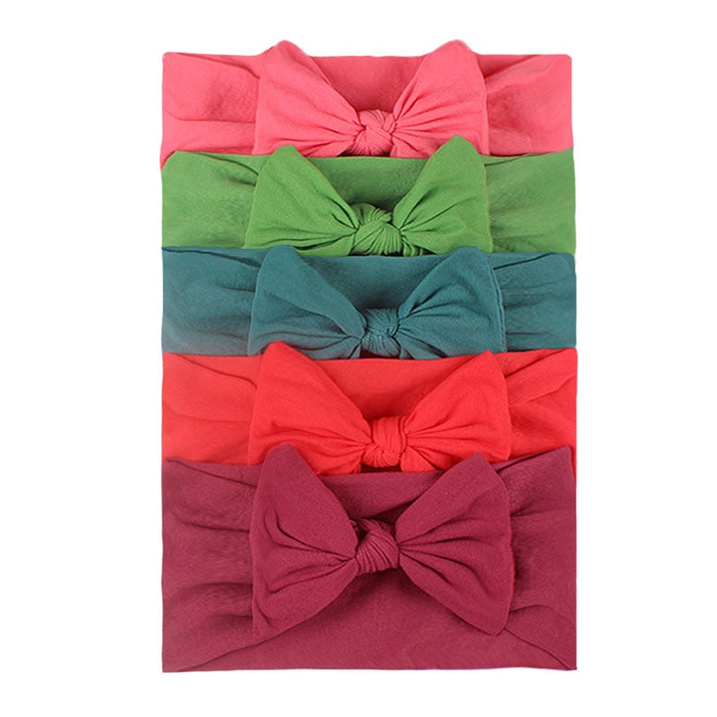 3/4/5/6Pcs/set Cute Bowknot Baby Headband Turban Solid Color Newborn Baby Girls Elastic Hair Bands Soft Nylon Hair Accessories