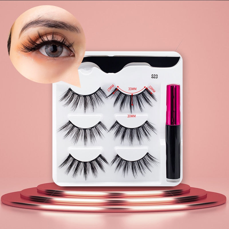 3Pairs Magnetic Eyelashes Handmade Mink Eyelash Magnetic Eyeliner Beauty Makeup Set False Lashes Short Faux Cils No Glue Needed