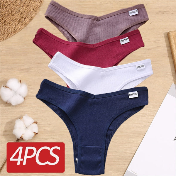 4PCS/Set Cotton Panties Women&#39;s Panties FINETOO Sexy Female Underpants Low Waist Underwear Women Pantys Lingerie M-XL