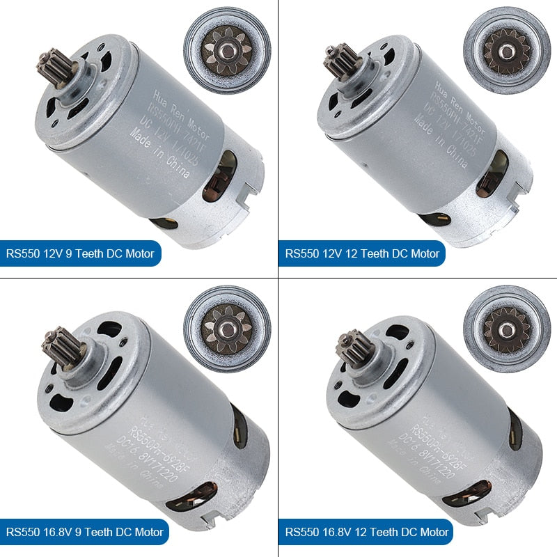 1pc RS550 12V 16.8V 21V 25V 19500 RPM DC Motor with Two-speed 12 Teeth and High Torque Gear Box for Electric Drill / Screwdriver