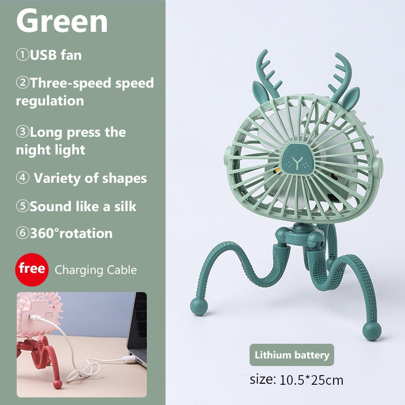 500mAh Stroller Fan Personal Portable Desk Handheld Baby Bed Car Seat Fan USB Rechargeable Fan Mini Stroller Accessories