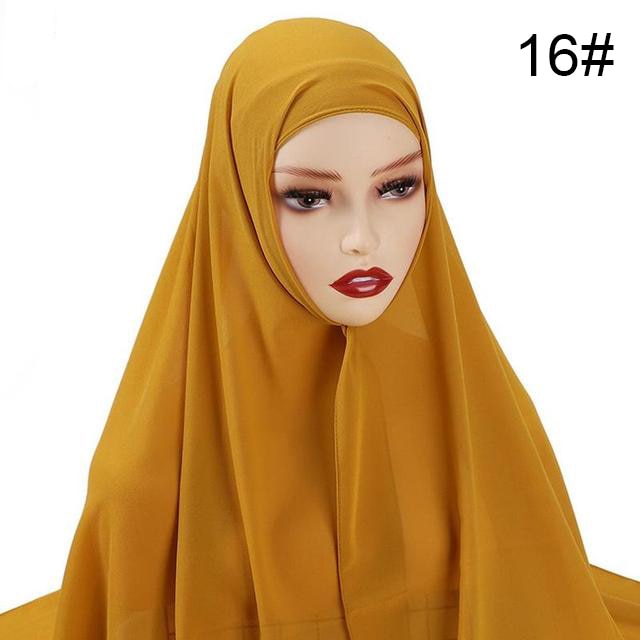 Muslim Chiffon Scarf For Women Fashion Veil Instant Hijab Wrap Headscarf Islam Solid Color Cap Musulman Wrap Scarves 25 Colors