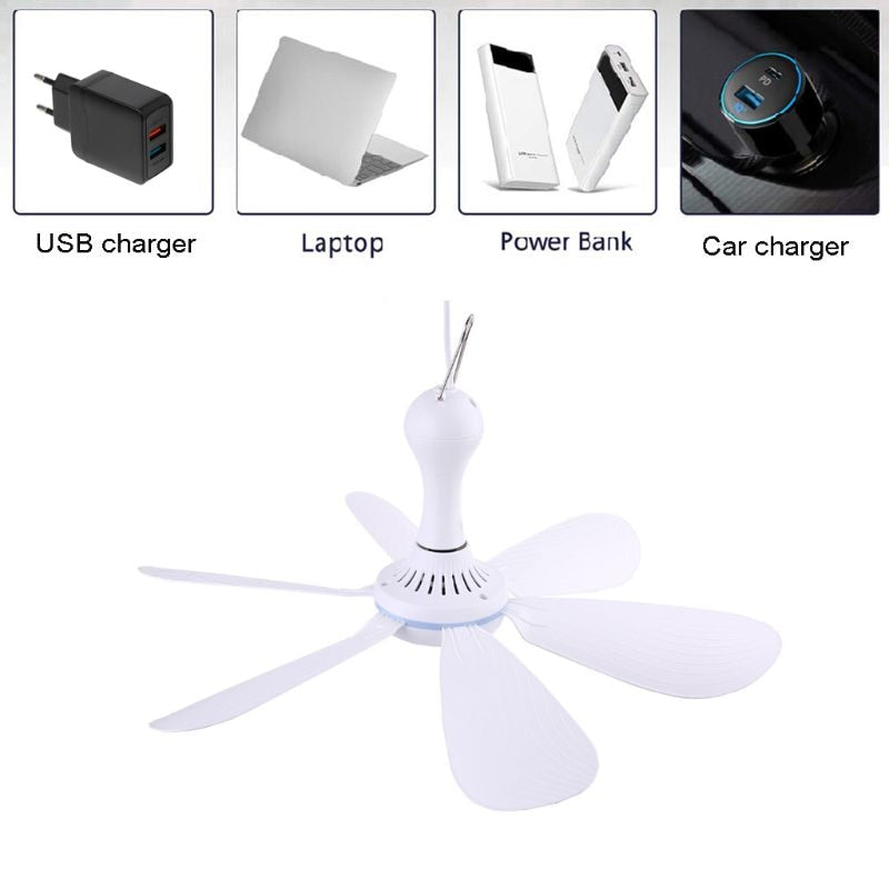 Hanging Fan 4 Speed Adjustable 6 Leaves Ceiling Fan for Outdoor Activities USB Powered Fan Picnic Camping Bbq Supplies