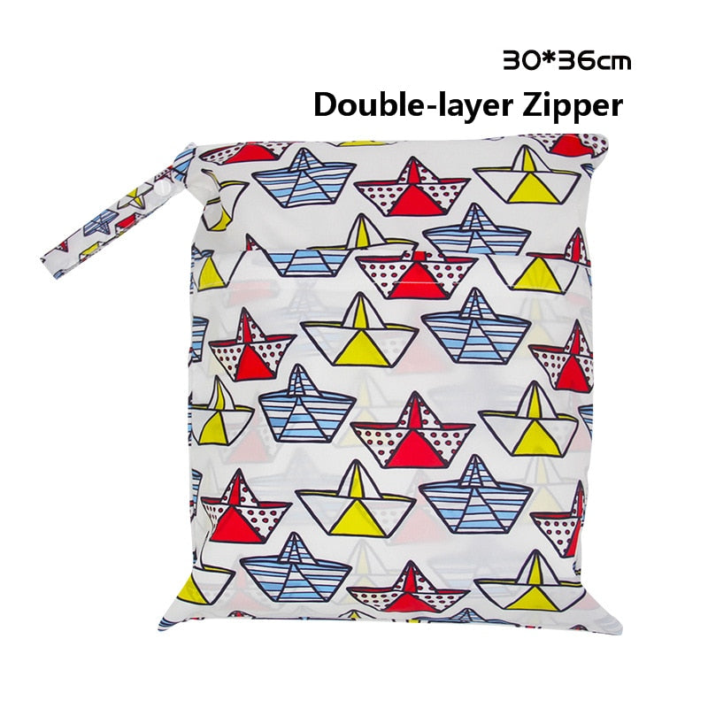 Baby Diaper Bag Cartoon Print Waterproof Wet Dry Nappy Zipper Handbag Stroller Carry Pack Travel Outdoor Wet Diaper Storage Bags