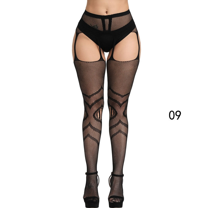 Sexy Solid Striped Elastic High Waist Transparent Stockings Lingerie Garter Fishnet Pantyhose Open Crotch Tights