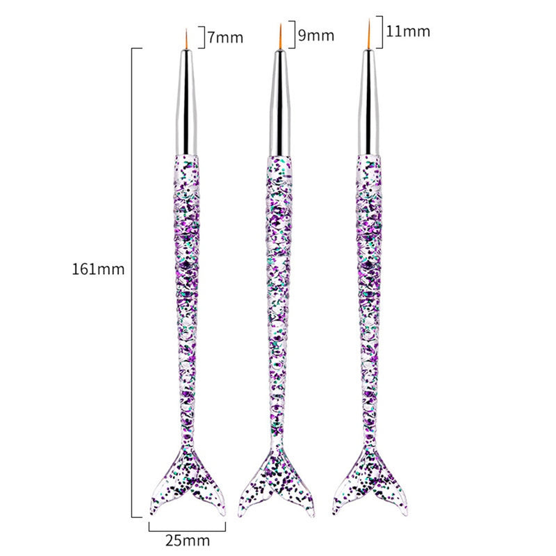 3Pcs Acrylic French Stripe Nail Art Liner Brush Set 3D Tips Manicure Ultra-thin Line Drawing Pen UV Gel Brushes Painting Tools