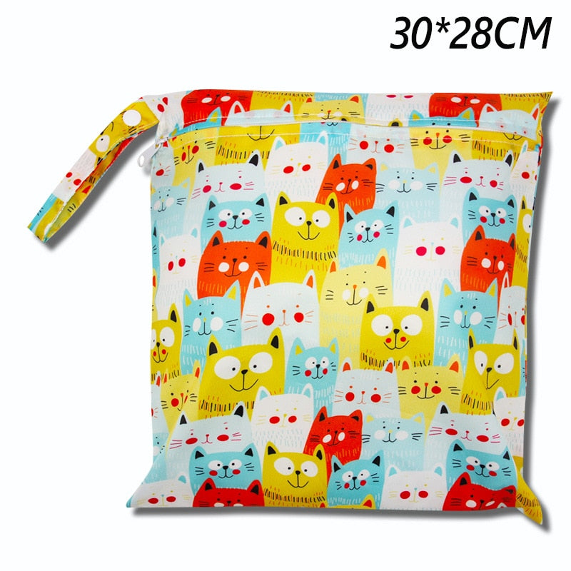 Baby Diaper Bag Cartoon Print Waterproof Wet Dry Nappy Zipper Handbag Stroller Carry Pack Travel Outdoor Wet Diaper Storage Bags