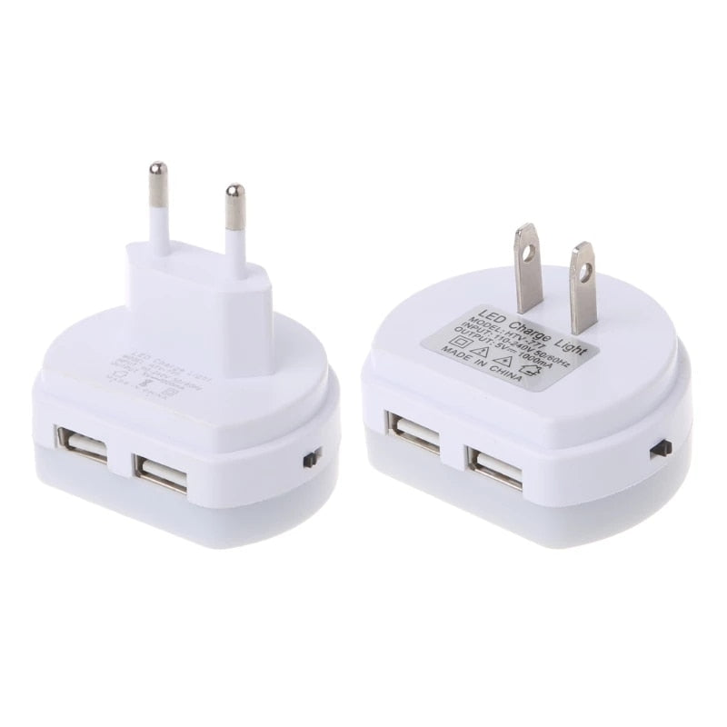 LED Night Lights With Dual USB Port Charger Sensor Light Control Bedroom Wall Lamp Home Emergency Lights EU/US Plug Socket Lamps