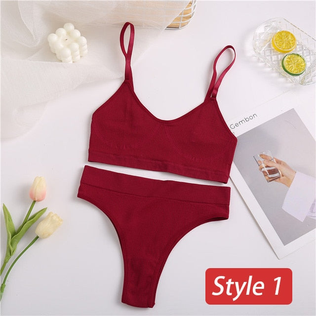 2PC Underwear Set Women Seamless Bra Set Wireless Bra Sexy High Waisted Female Underpants Comfortable Basic Bralette Lingerie