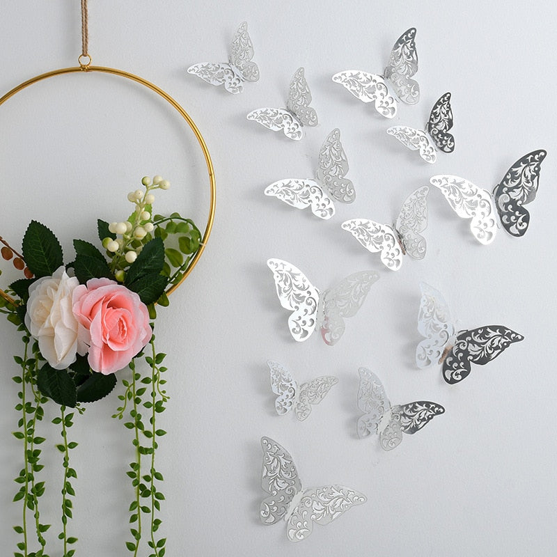 12pcs Suncatcher Sticker 3D Effect Crystal Butterflies Wall Sticker Beautiful Butterfly for Kids Room Wall Decal Home Decoration