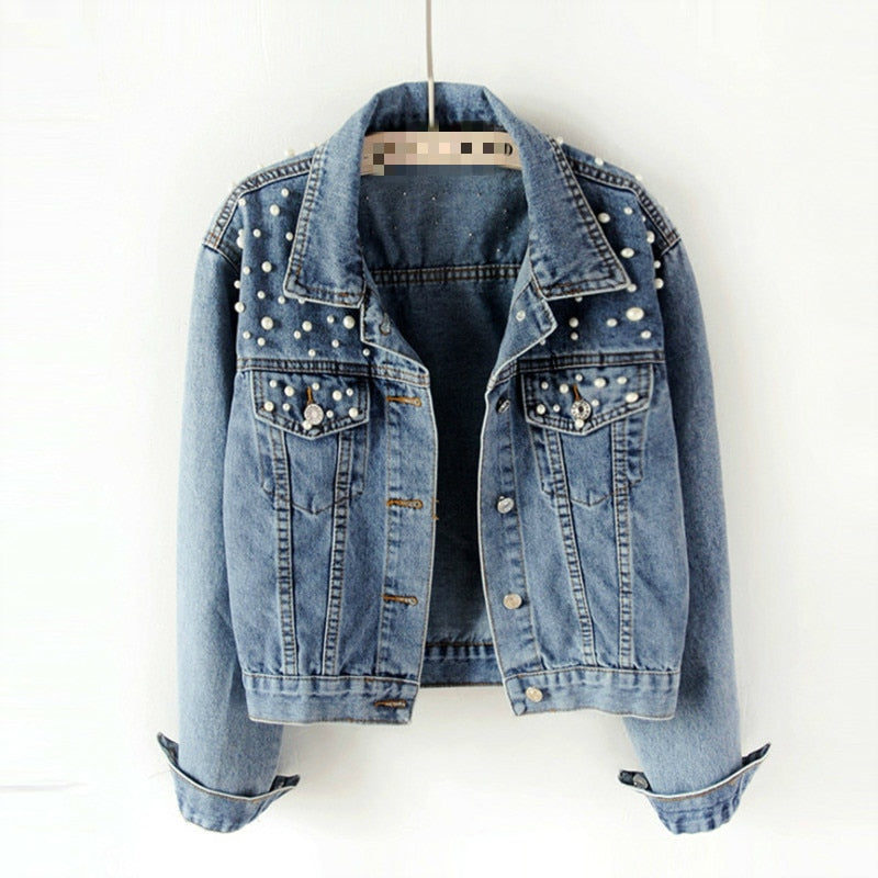 DEAT Fast Delivery New Autumn Fashion Women’s Denim Jacket Full Sleeve Loose Button Pearls Short Lapel Wild Casual 2022 AP446