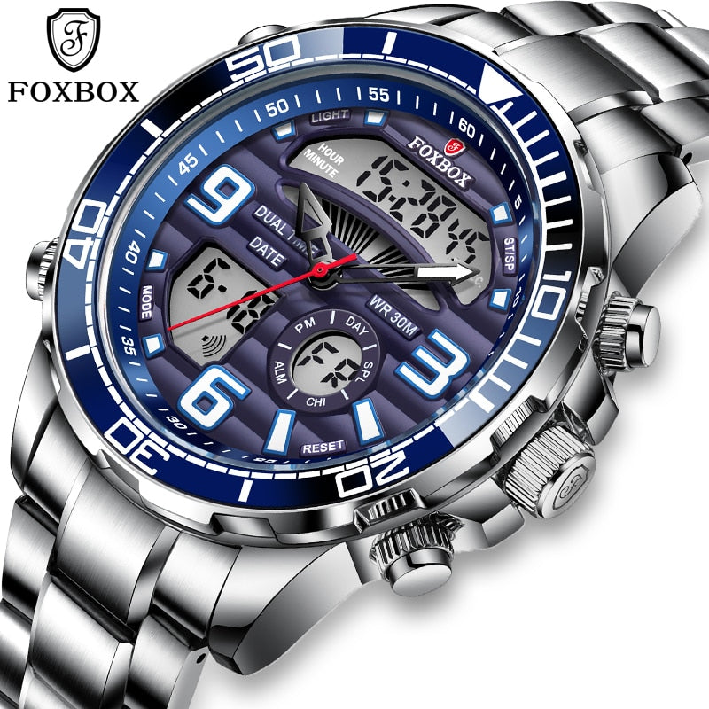2022 LIGE Brand Foxbox Digital Mens Watches Top Luxury Sport Quartz Wristwatch For Men All Steel Military Waterproof Clock+Box