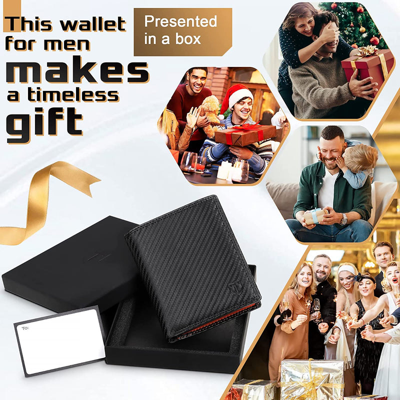 TEEHON Carbon Fiber Leather Men Wallet Coin Pocket RFID Credit Card Holder Half Span Design Black Purse