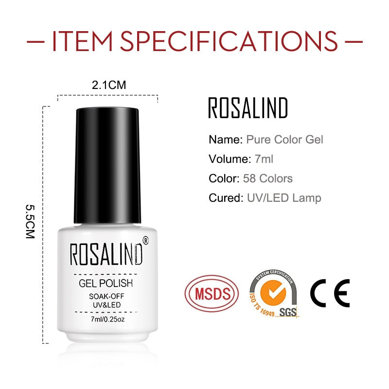 ROSALIND Nail Gel Polish Semi Permanent Polish All For Manicure Nails Art UV Hybrid Varnishes Gellak Base TOP Primer For Nails