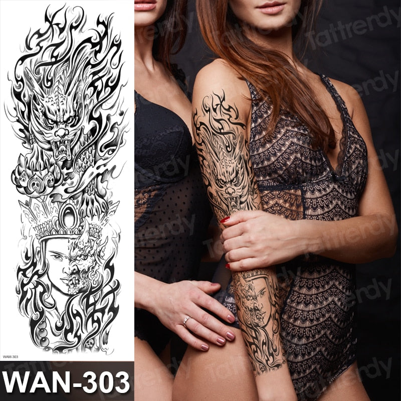 sexy fake tattoo for woman waterproof temporary tattoos large leg thigh body tattoo stickers peony lotus flowers fish dragon