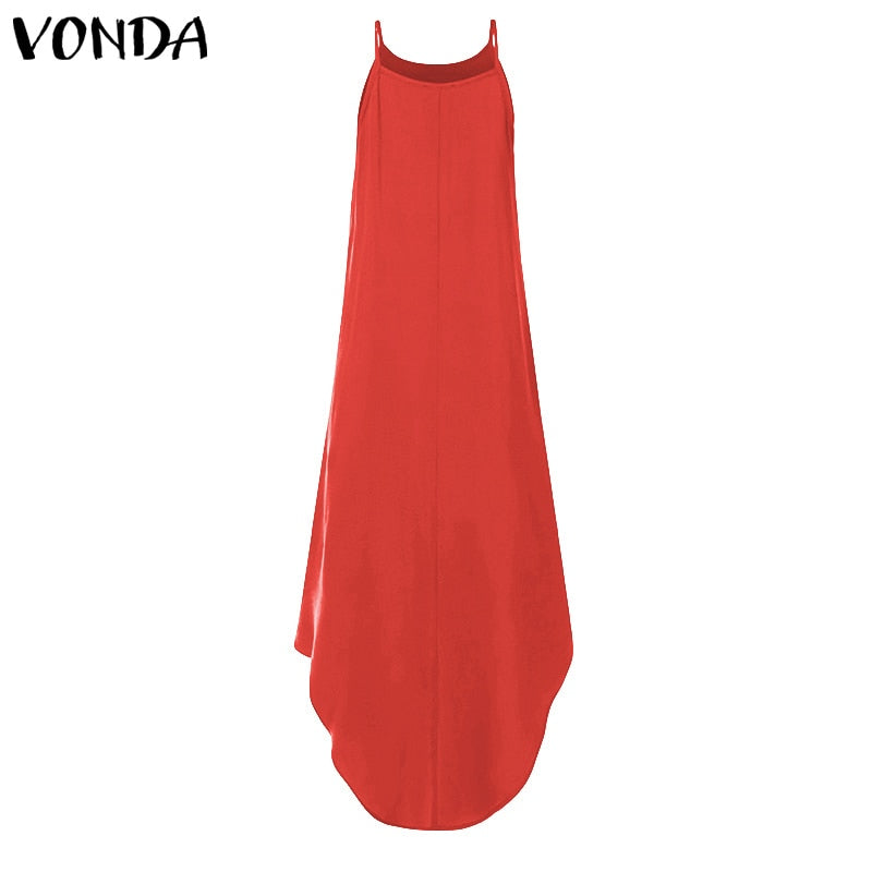 Printed Maxi Dresses VONDA Bohemian Sexy Sleeveless Sundress Women Causal Halter Summer Beach Dress Asymmetric Long Dresses