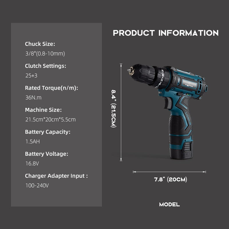 16.8V Wireless Impact Electric Cordless Screwdriver Power Tool 36NM Torque New Electric Drill Drilling Machine Mini Hand Drill