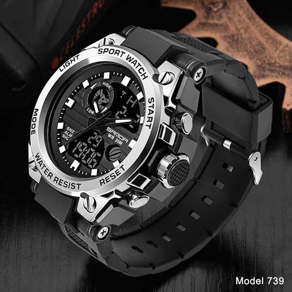 SANDA Top Luxury Watches Men Military Army Mens Watch Waterproof Sport Wristwatch Dual Display Watch Male Relogio Masculino