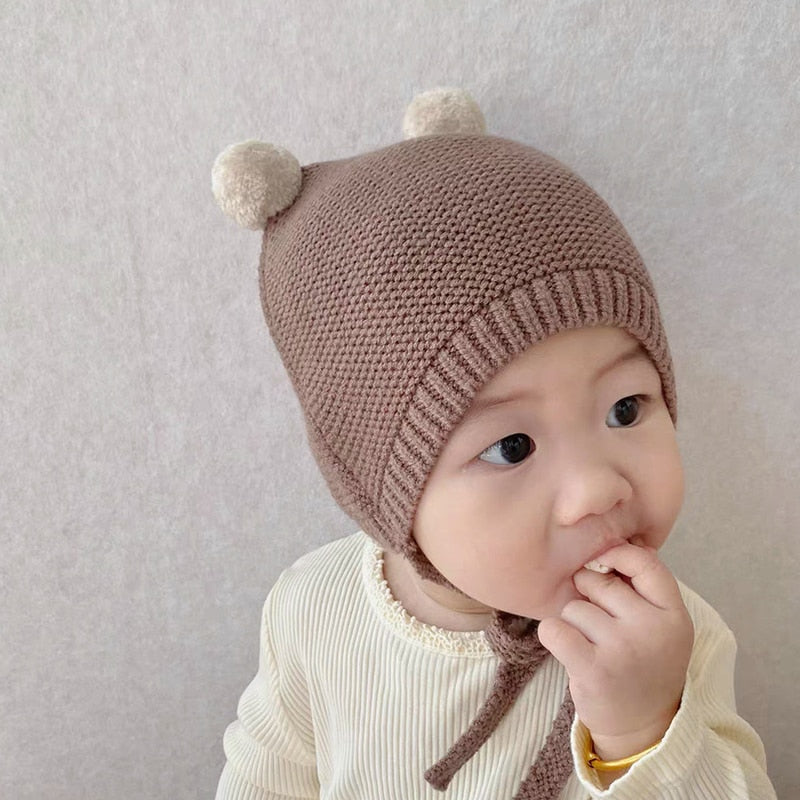 Winter Spring  Crochet Baby Hat Soft Pompom Infant Toddler Cap Beanie Solid Color Kids Knitted Warm Bonnet Hat
