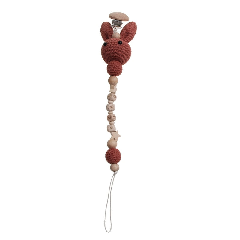 1pc Crochet Bunny Baby Pacifier Clip Chain BPA Free Wooden Beads Appease Soother Chain Clips Newborn Dummy Holder Nipple Clip