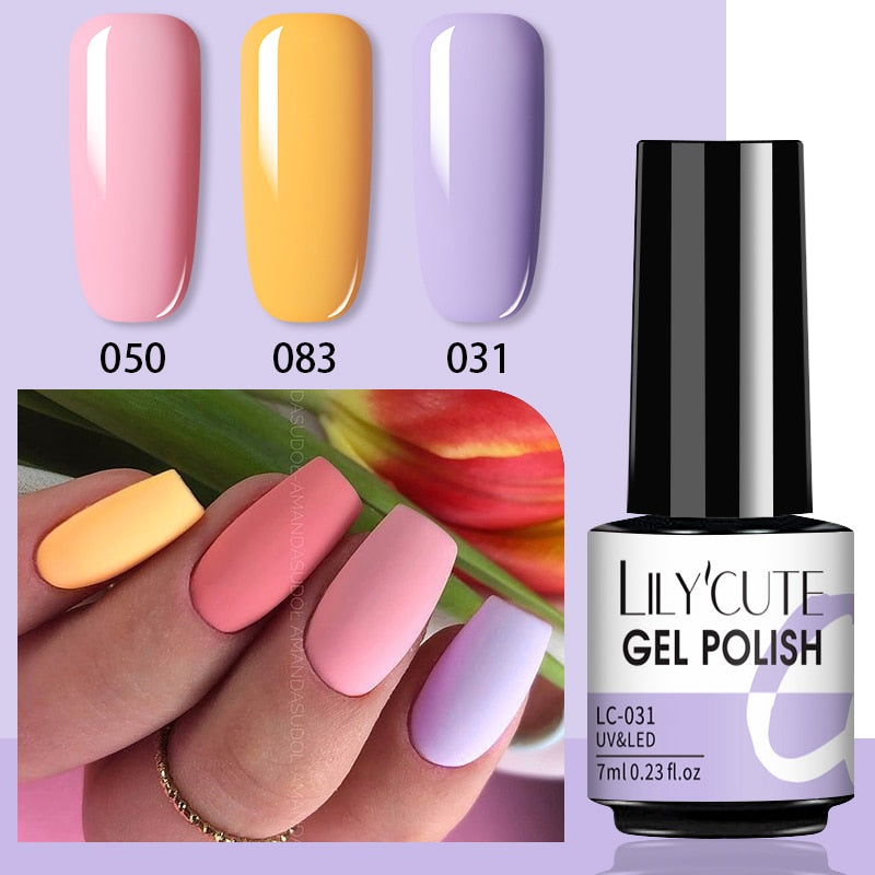 LILYCUTE 3 PCS Gel Nail Polish Set Nude Pink Glitter Sequins Matte Effect Gel Long Lasting Base Top Coat Nail Art Design Hybrid