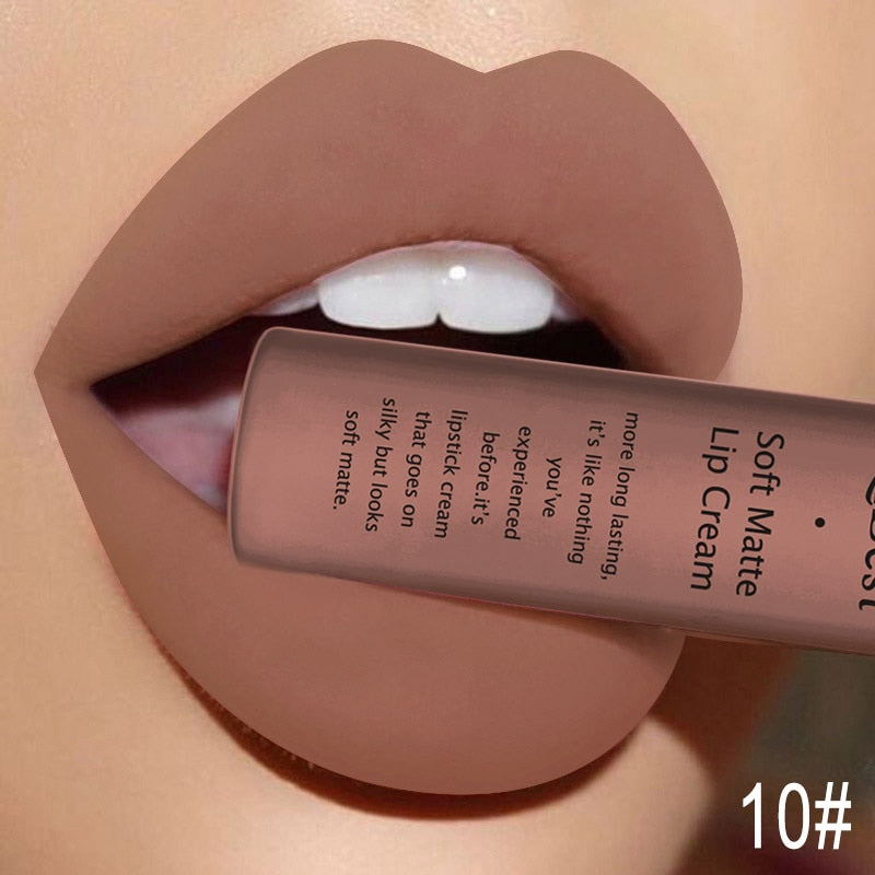 QIBEST Brand 34 Colors Liquid Lipstick Waterproof Matte Nude Lipstick Pigment Red Long Lasting Lip Gloss Women Makeup Lipgloss