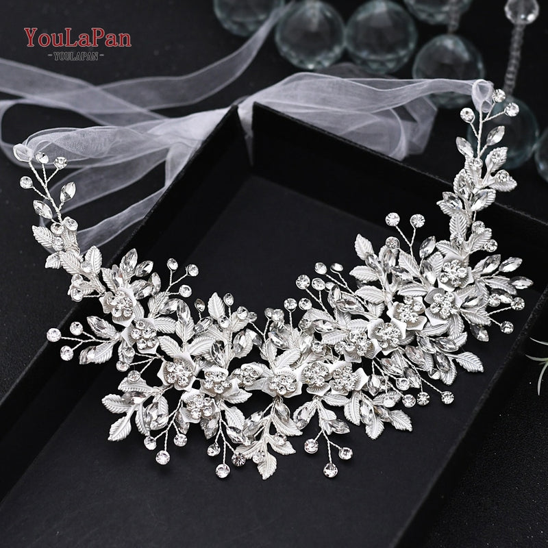 YouLaPan HP295 Flower Headwear Wedding Headband for Bride Crystal Pearls Women Tiara Bridal Headpieces Hair Jewelry Accessories