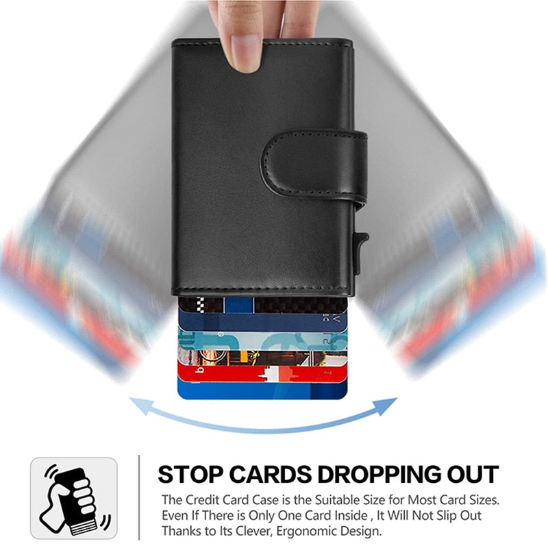 2022 Fashion Aluminum Credit Card Wallet RFID Blocking Trifold Smart Men Wallets 100% Genuine Leather Slim with Coin Pocket