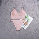 ATHVOTAR 2PCS Bra Sets Seamless Underwear Set Ribbed Bra Top Low-Waist Women Panties Female Bralette Lingerie New