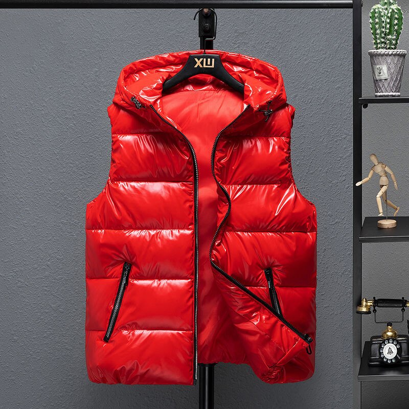 2022 New Women Winter Bright Vests Hooded Thick Vest Waterproof Cotton Padded Sleeveless Coat Female Waterproof Thick Waistcoat