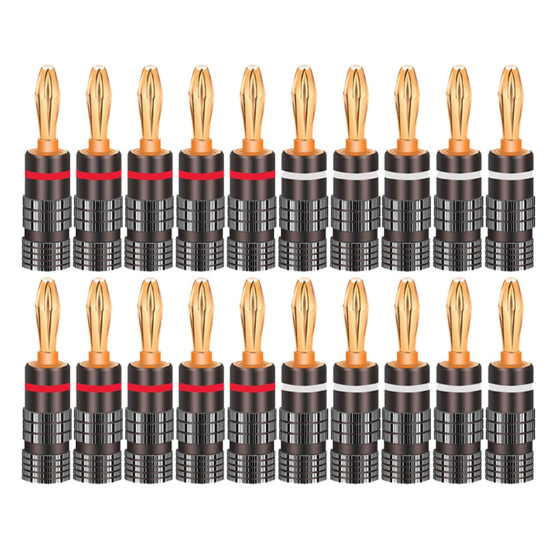 20pcs/10pairs Nakamichi BANANA PLUGS 24K Gold-plated 4MM Banana Connector with Screw Lock For Audio Jack Speaker Plugs Black&amp;Red