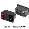IEC320 C14 Electrical AC Socket 3 pin red LED 250V Rocker Switch 10A fuse female male inlet plug connector 2 pin socket mount