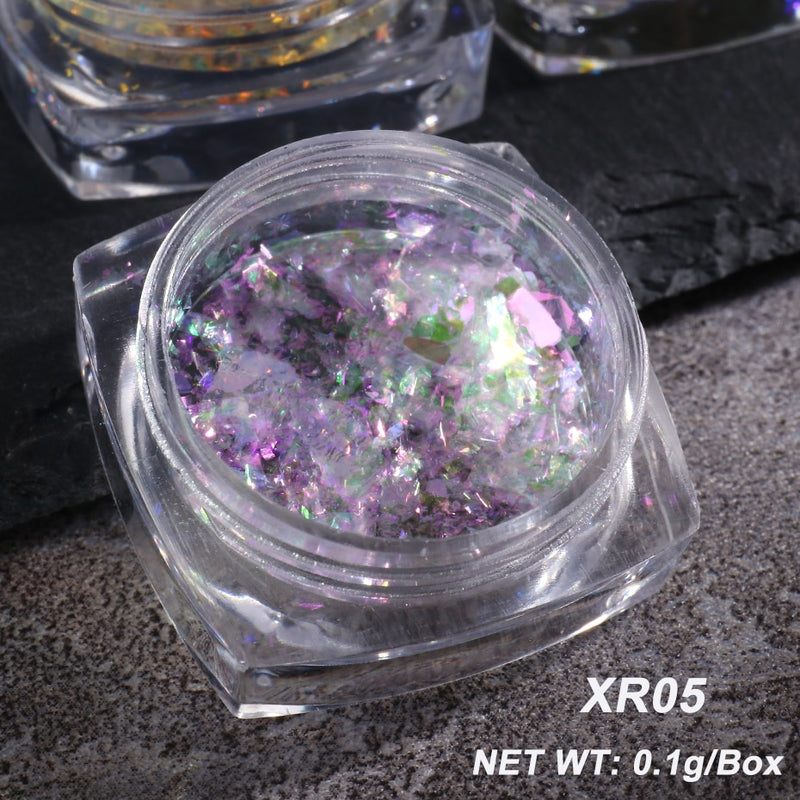 Crystal Fire Opal Flakes Nail Sequins Purple Holographic Glitter DIY Chrome Powder for Spring Nails Manicure Paillettes GL1857