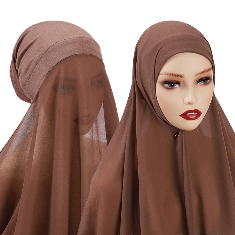 Muslim Chiffon Scarf For Women Fashion Veil Instant Hijab Wrap Headscarf Islam Solid Color Cap Musulman Wrap Scarves 25 Colors