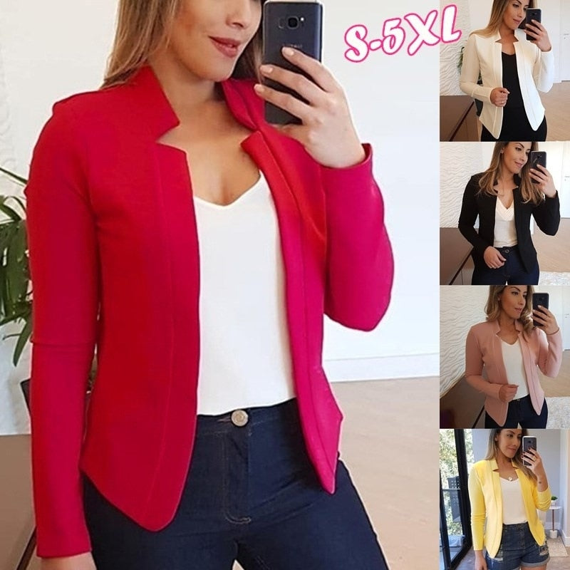 VITIANA Women Thin Coat Spring 2020 Female Long Sleeve Open Stitch White OL Womens Jackets and Coats Femme Plus SIze 5XL Clothes